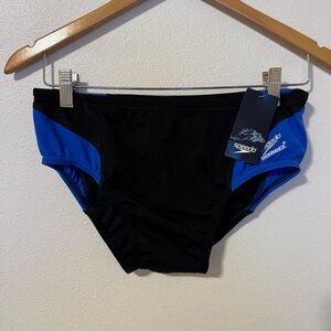 Speedo Endurance+ Spark Splice Brief Swim Blue Black Drawstring NWT-34